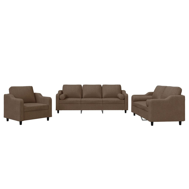 Set de canapele cu perne, 3 piese, maro, textil