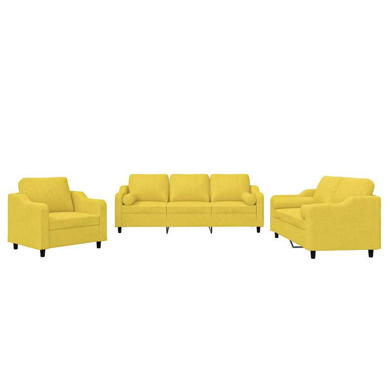 Set de canapele cu perne, 3 piese, galben deschis, textil