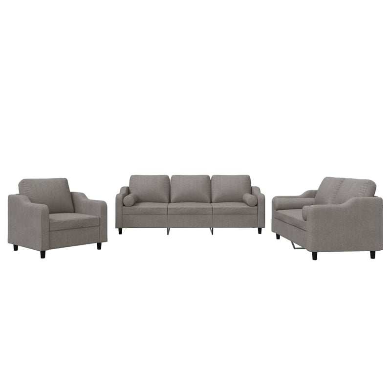Set de canapele cu perne, 3 piese, gri taupe, textil