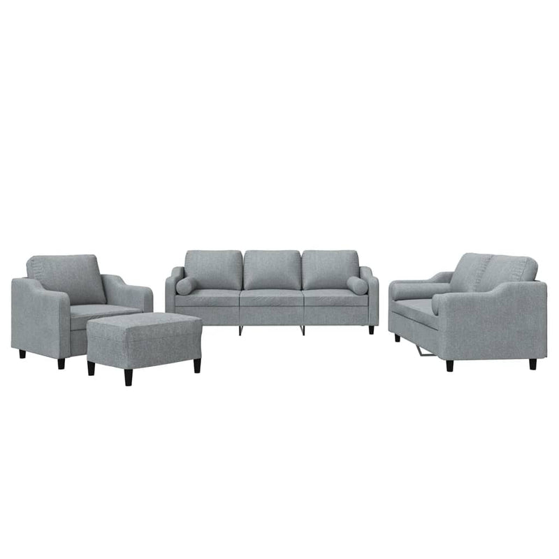 Set de canapele cu perne, 4 piese, gri deschis, material textil