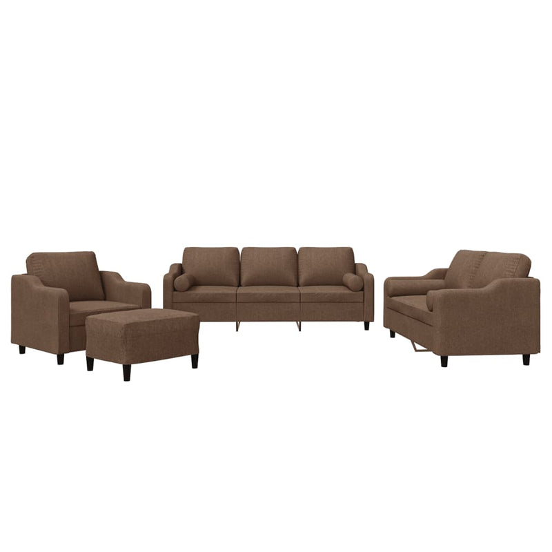 Set de canapele cu perne, 4 piese, maro, textil