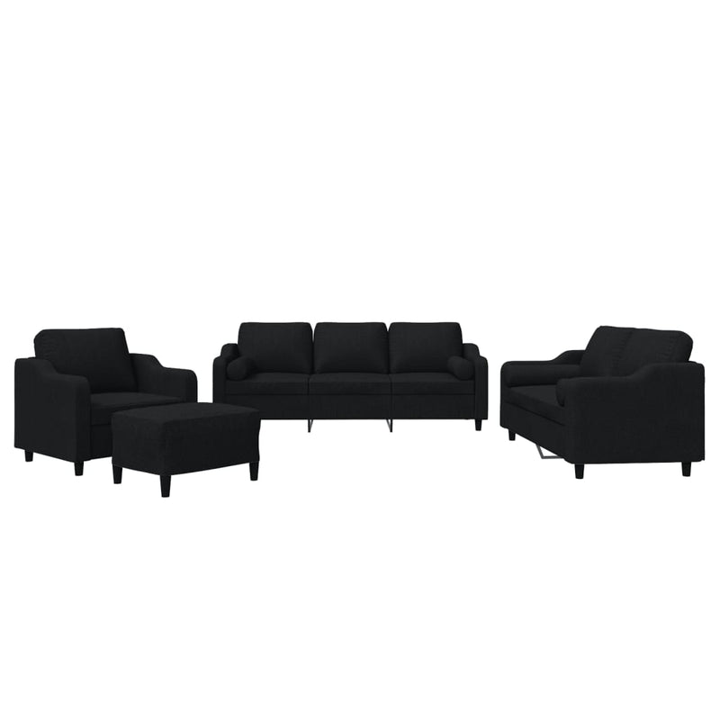 Set de canapele cu perne, 4 piese, negru, material textil