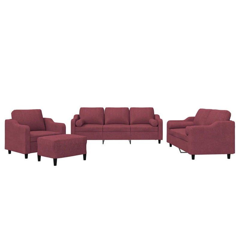 Set canapea cu perne, 4 piese, roșu vin, material textil