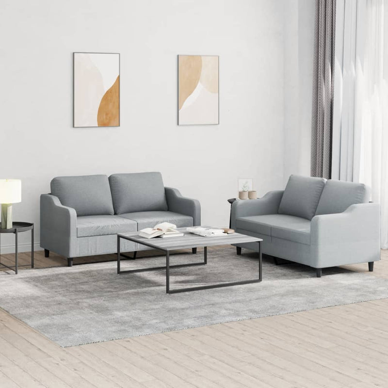 Set de canapele cu perne, 2 piese, gri deschis, textil