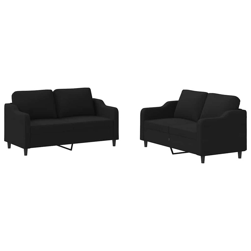 Set de canapele cu perne, 2 piese, negru, textil