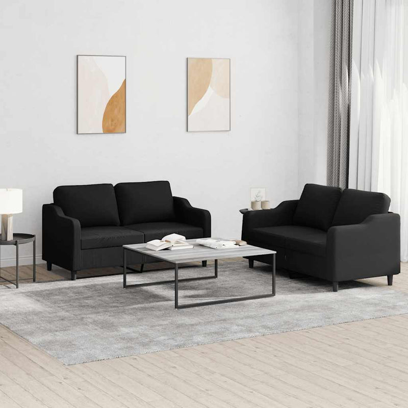 Set de canapele cu perne, 2 piese, negru, textil