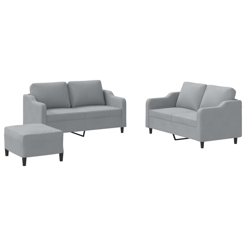 Set de canapele cu perne, 3 piese, gri deschis, textil