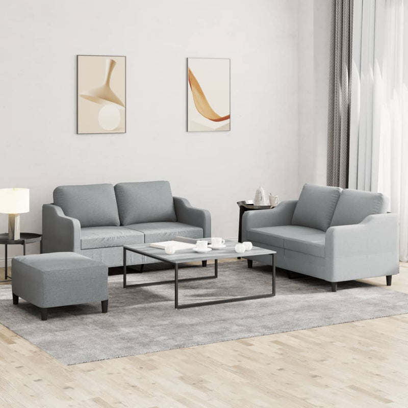 Set de canapele cu perne, 3 piese, gri deschis, textil