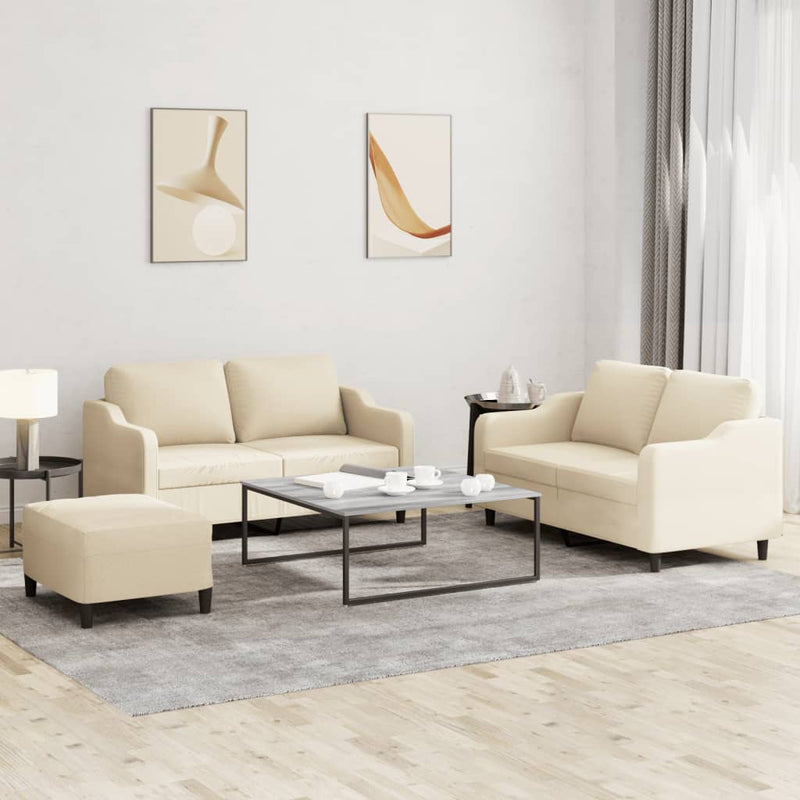 Set de canapele cu perne, 3 piese, crem, textil