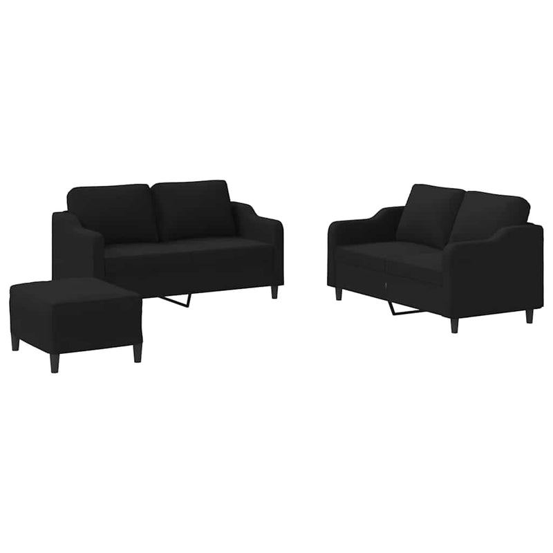 Set de canapele cu perne, 3 piese, negru, textil