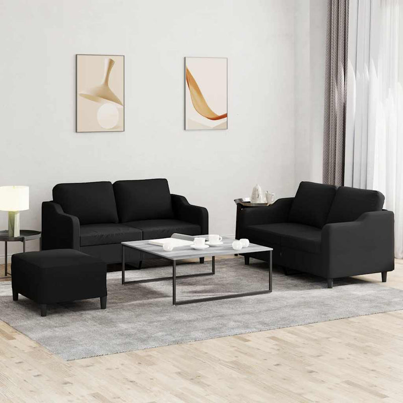 Set de canapele cu perne, 3 piese, negru, textil