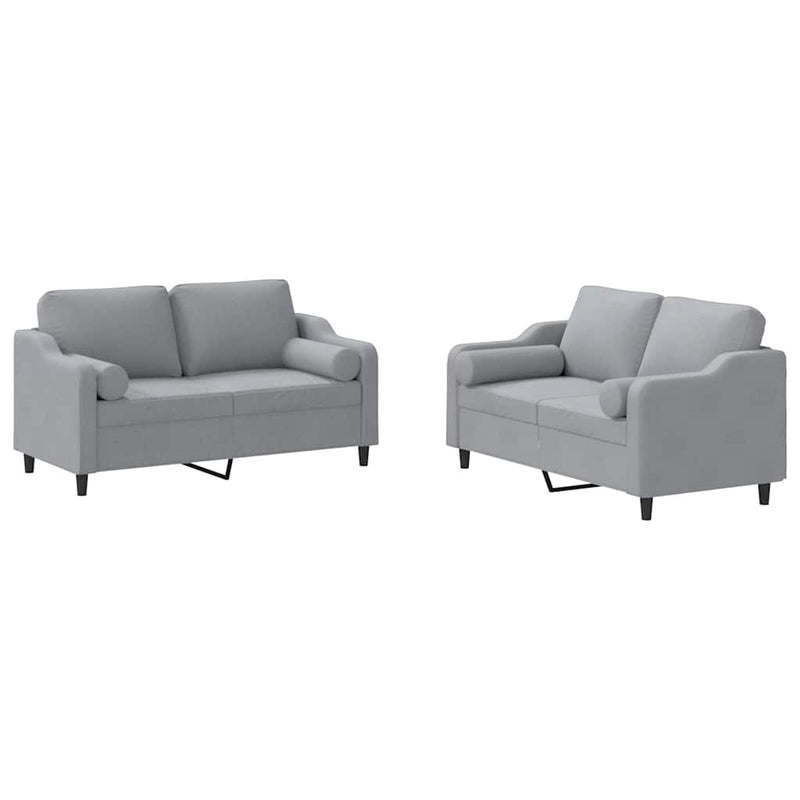 Set de canapele cu perne, 2 piese, gri deschis, material textil