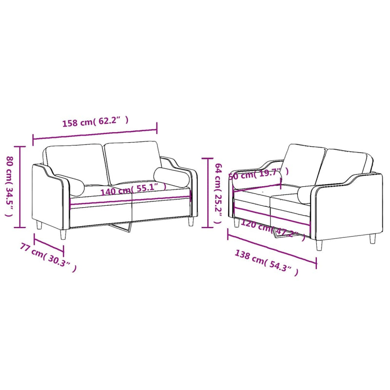 Set de canapele cu perne, 2 piese, maro, textil