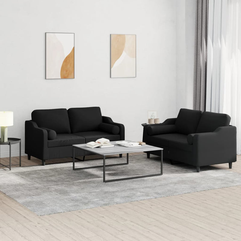 Set de canapele cu perne, 2 piese, negru, material textil