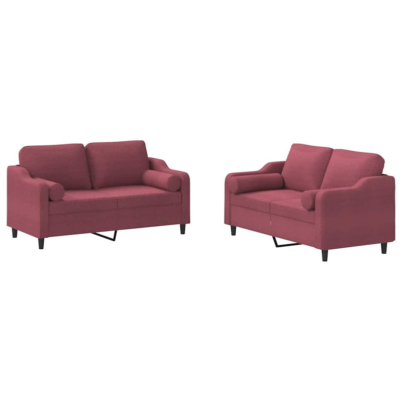 Set canapea cu perne, 2 piese, roșu vin, material textil