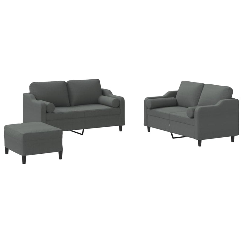 Set de canapele cu perne, 3 piese, gri închis, textil