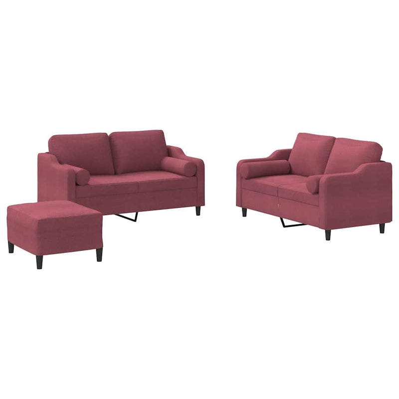 Set canapea cu perne, 3 piese, roșu vin, material textil