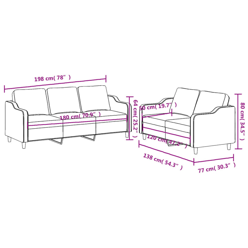 Set de canapele cu perne, 2 piese, gri deschis, textil