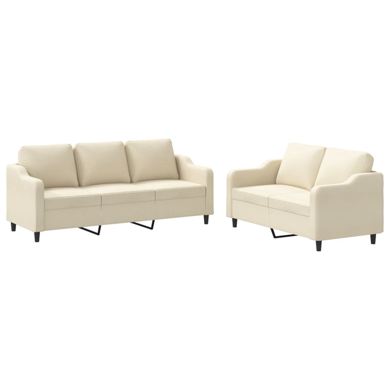 Set de canapele cu perne, 2 piese, crem, textil