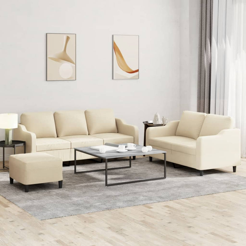Set de canapele cu perne, 3 piese, crem, textil