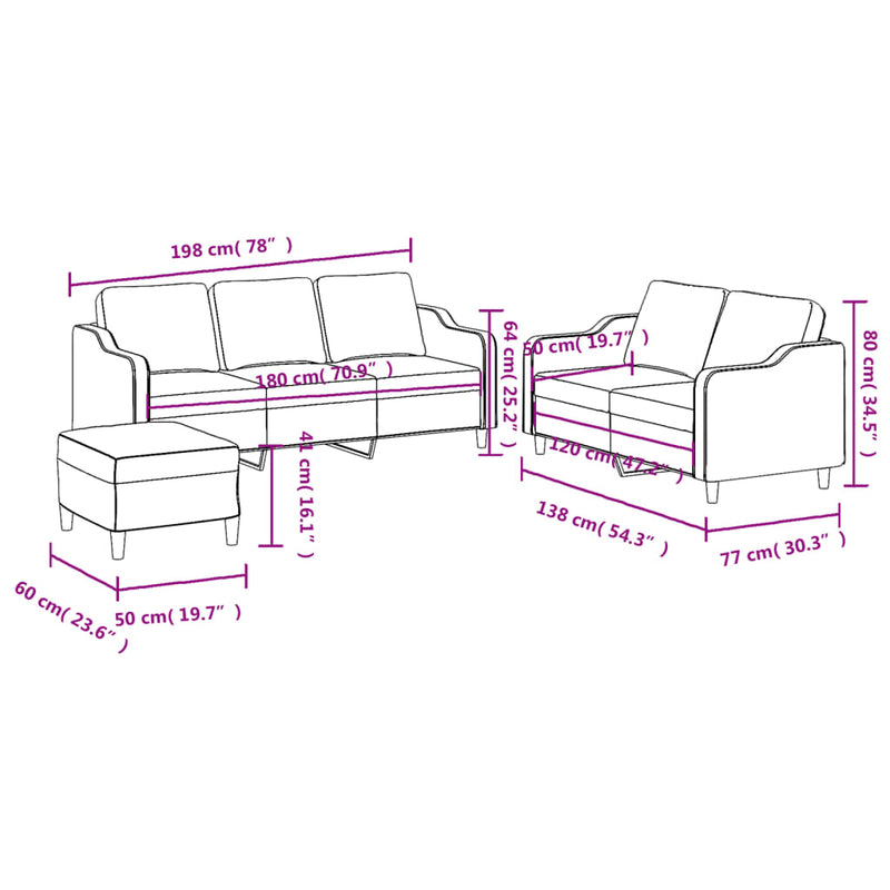 Set canapea cu perne, 3 piese, roșu vin, material textil