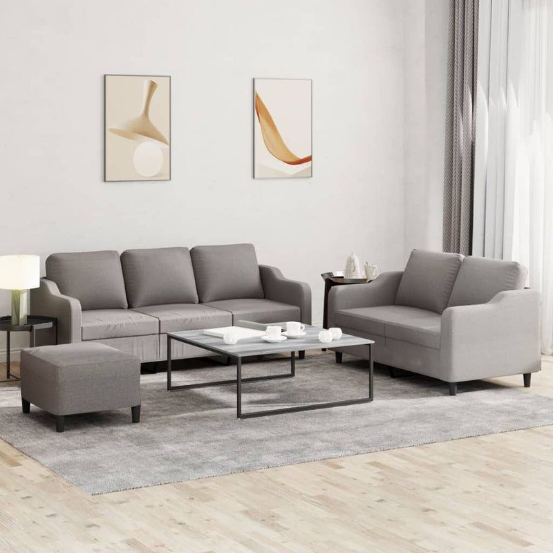 Set de canapea cu perne, 3 piese, gri taupe, material textil