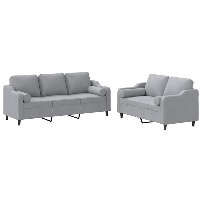 Set de canapele cu perne, 2 piese, gri deschis, material textil