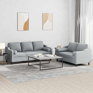 Set de canapele cu perne, 2 piese, gri deschis, material textil