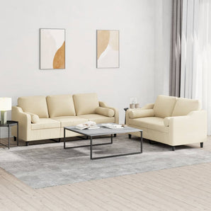 Set de canapele cu perne, 2 piese, crem, material textil