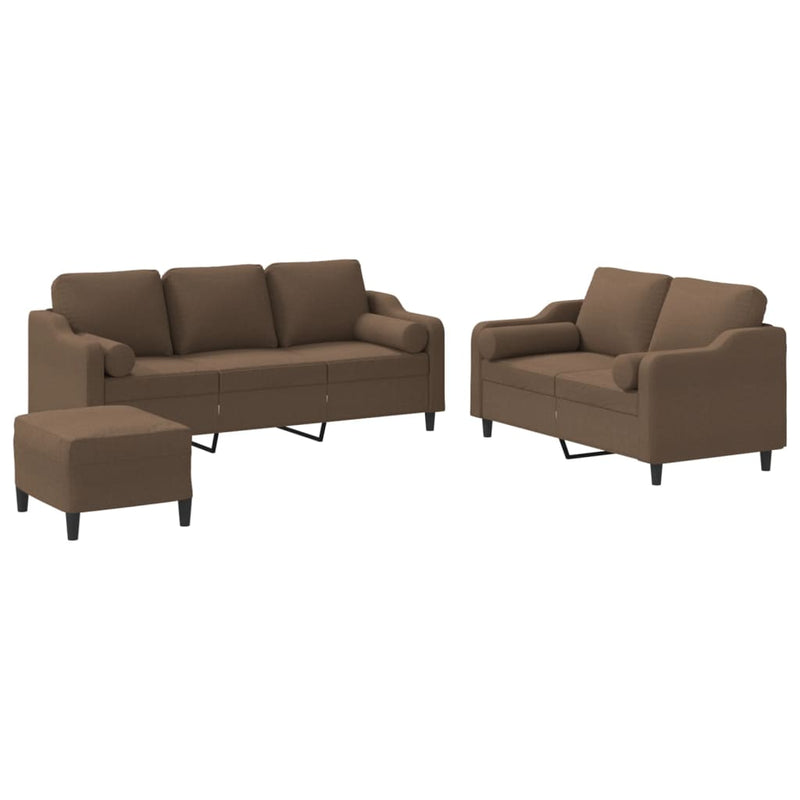 Set de canapele cu perne, 3 piese, maro, textil