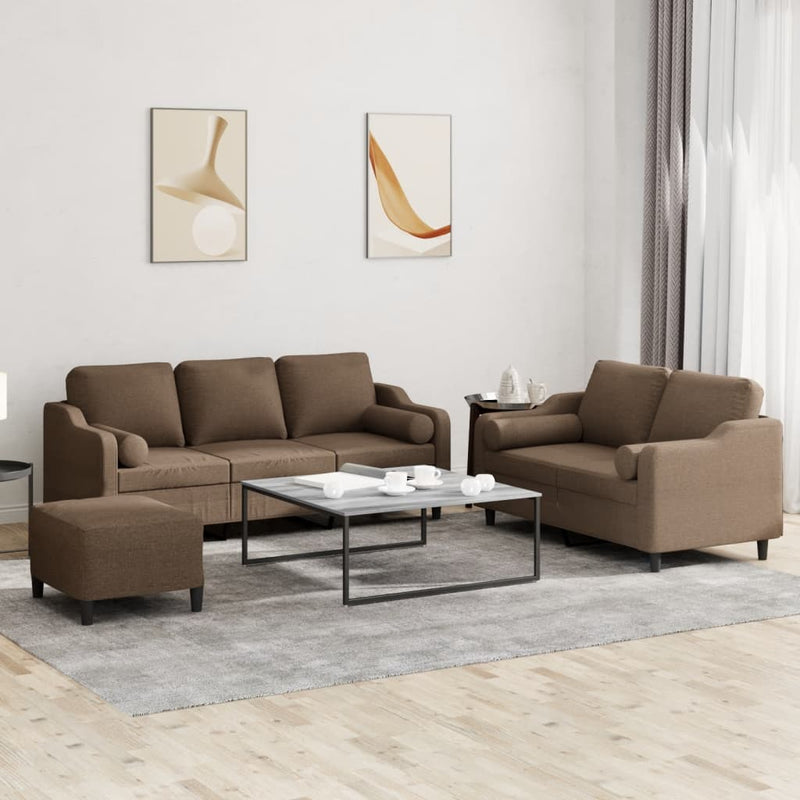Set de canapele cu perne, 3 piese, maro, textil