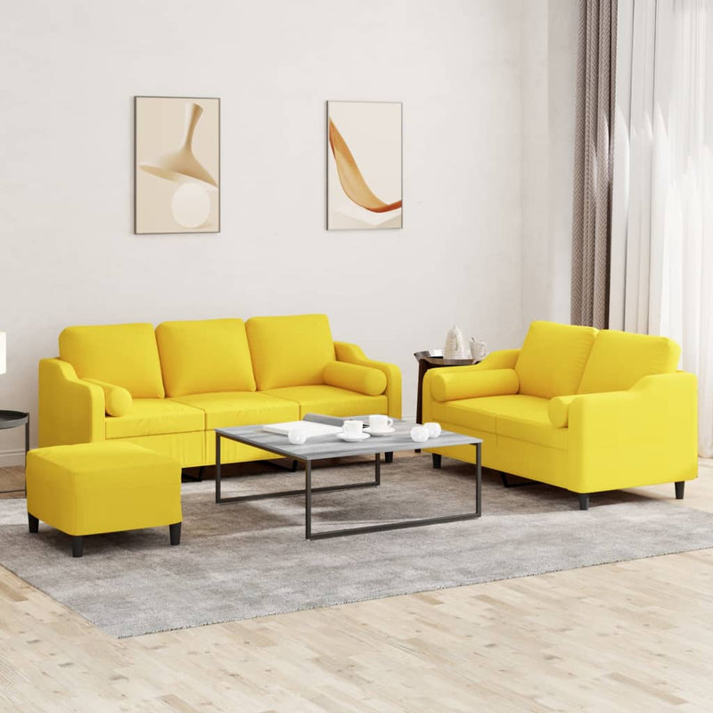 Set de canapele cu perne, 3 piese, galben deschis, textil