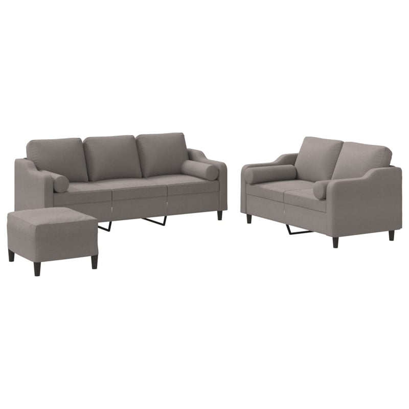 Set de canapele cu perne, 3 piese, gri taupe, textil