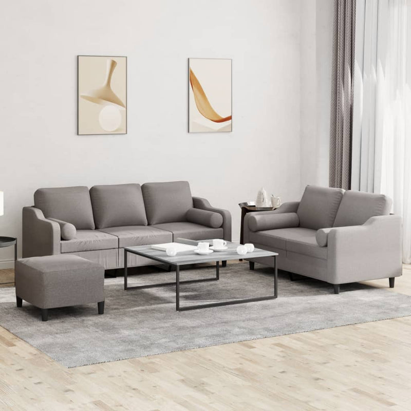 Set de canapele cu perne, 3 piese, gri taupe, textil