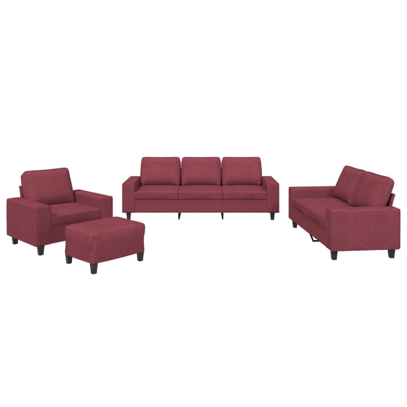 Set de canapea, 4 piese, roșu vin, material textil