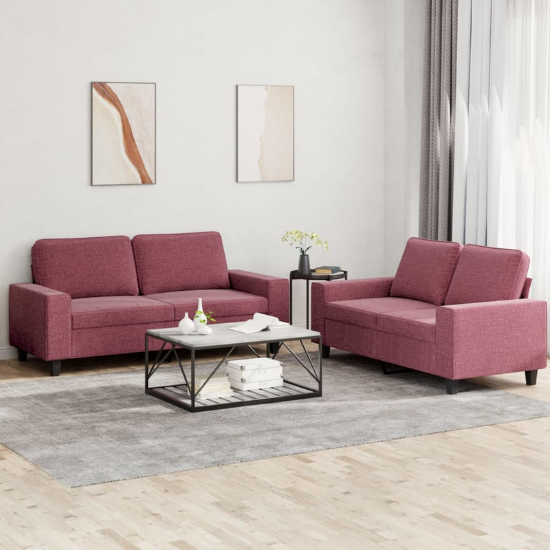 Set de canapea, 2 piese, roșu vin, material textil