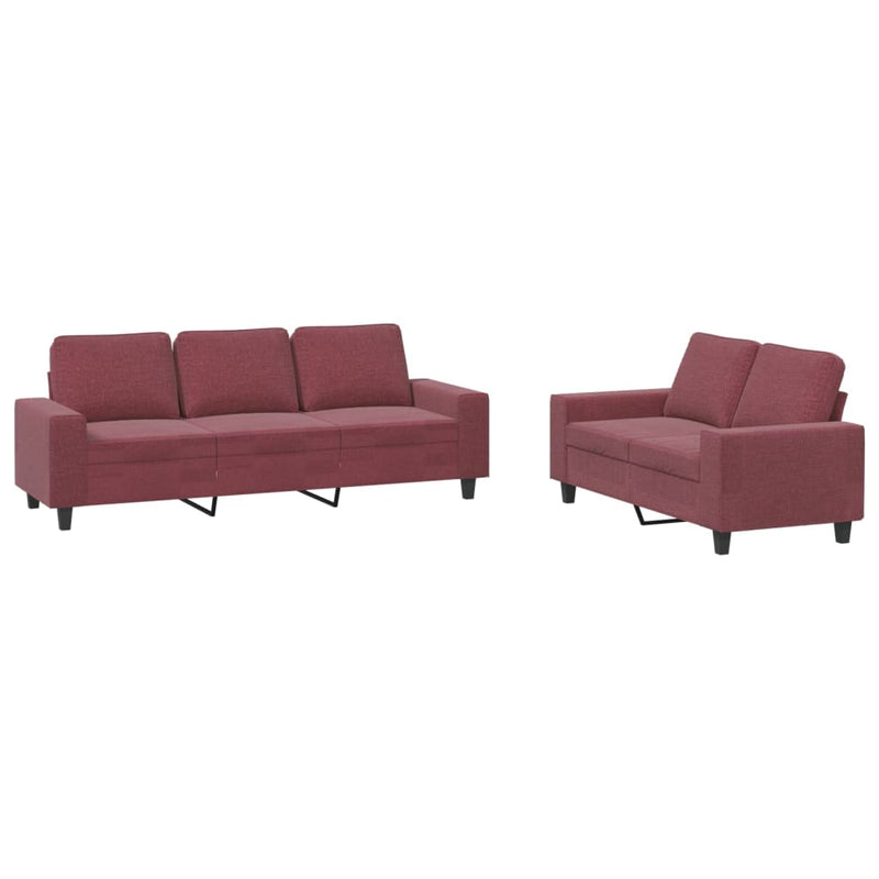 Set de canapea, 2 piese, roșu vin, material textil