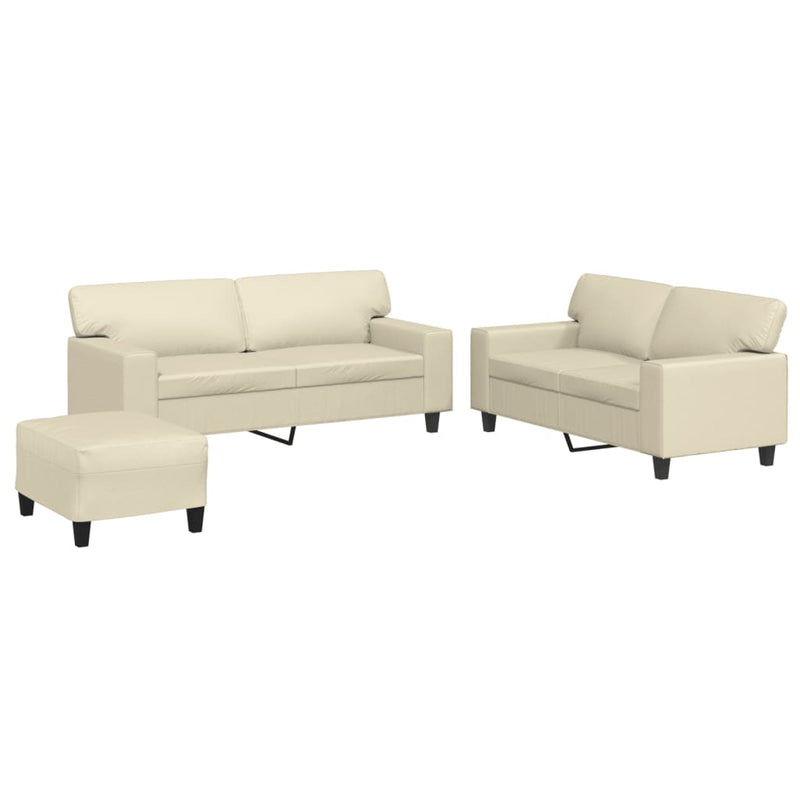 Set de canapele, 3 piese, crem, piele ecologică