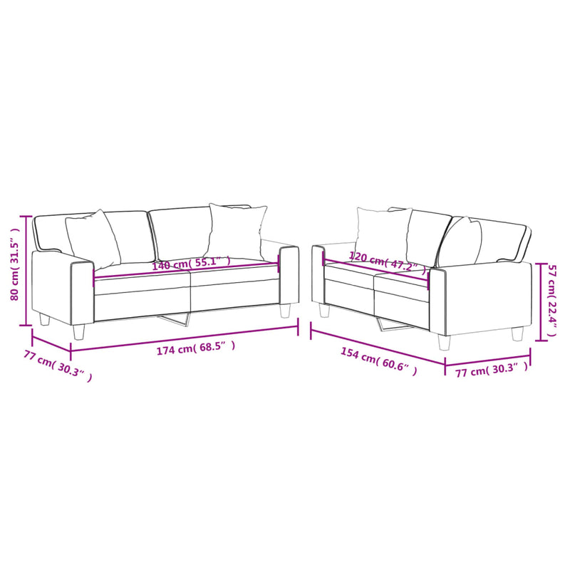 Set de canapele cu perne, 2 piese, negru, piele ecologică