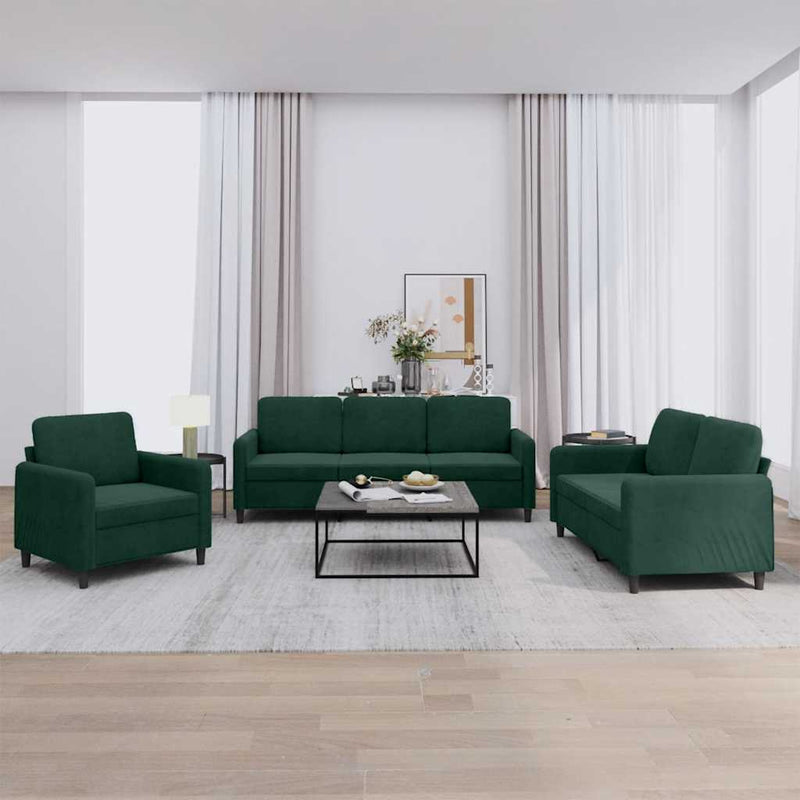 Set de canapele, 3 piese, verde închis, catifea
