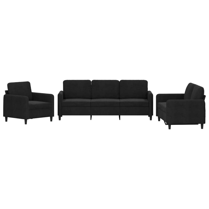 Set de canapele, 3 piese, negru, catifea