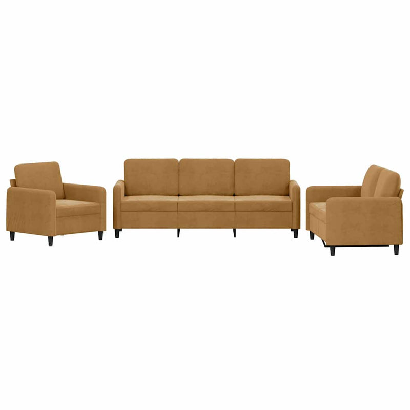 Set de canapele, 3 piese, maro, catifea