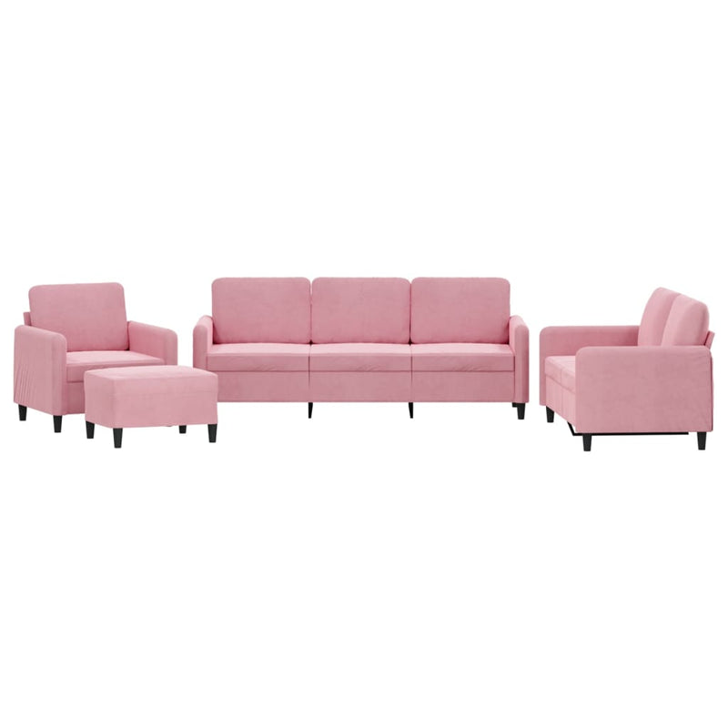 Set de canapele, 4 piese, roz, catifea