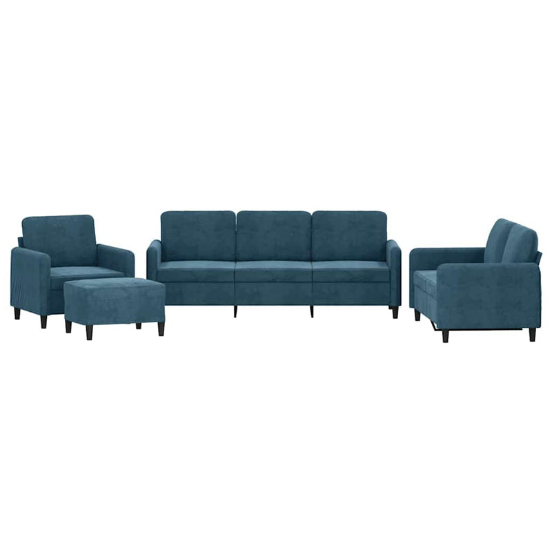 Set de canapele, 4 piese, albastru, catifea