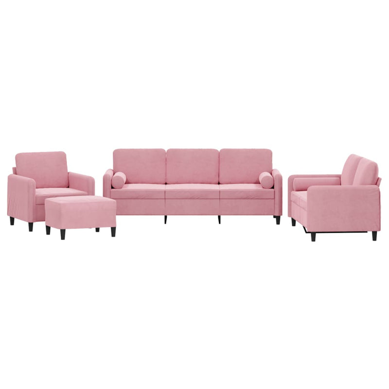 Set canapea cu perne, 4 piese, roz, catifea