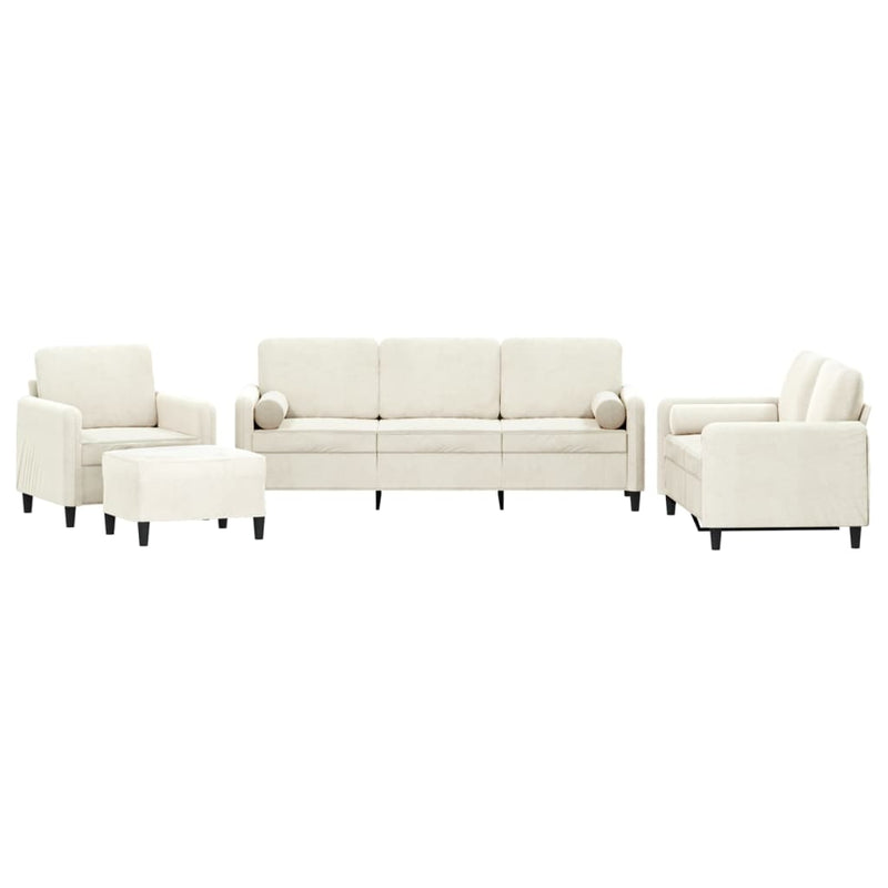 Set de canapele cu perne, 4 piese, crem, catifea