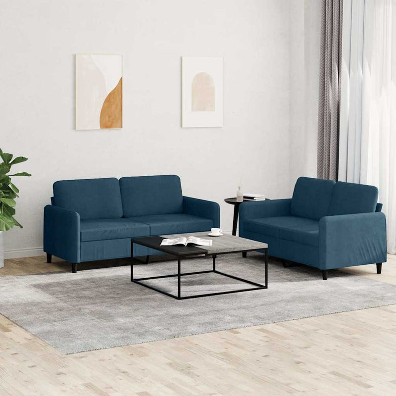 Set canapea 2 piese, albastru, catifea