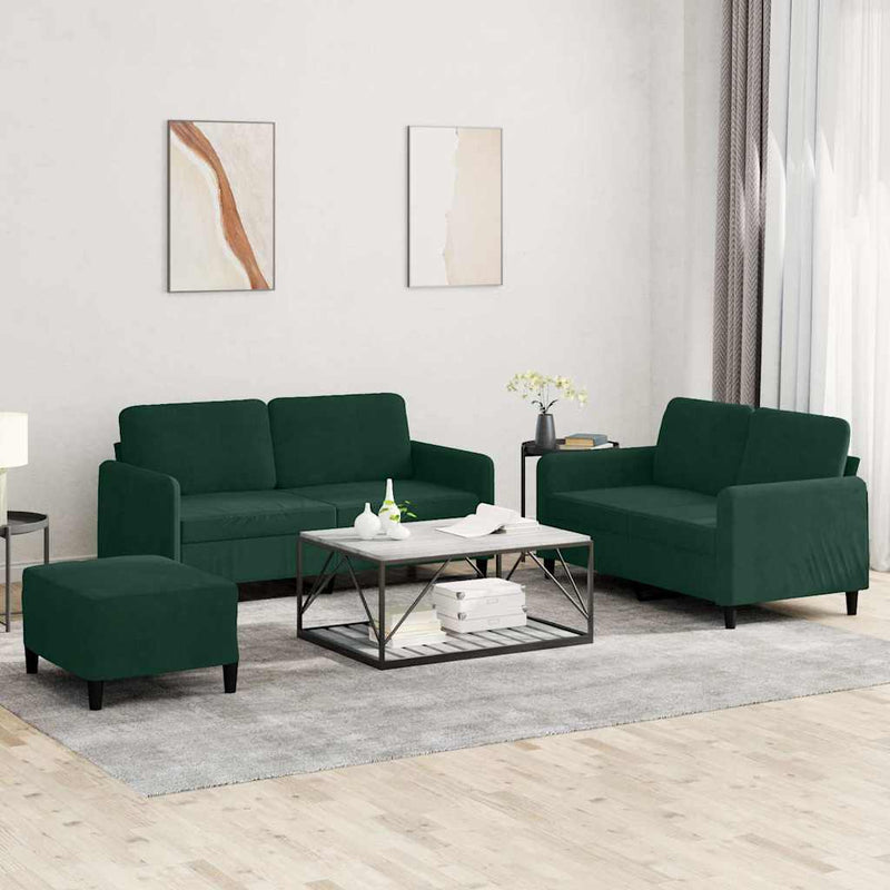 Set de canapele, 3 piese, verde închis, catifea