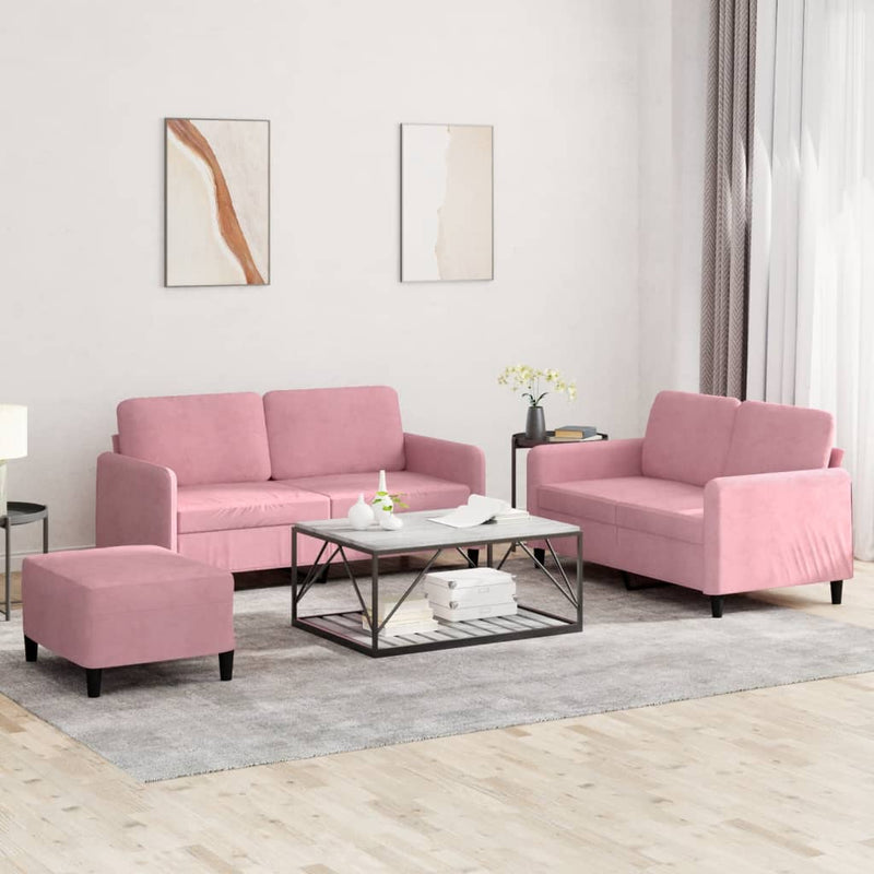 Set de canapele, 3 piese, roz, catifea