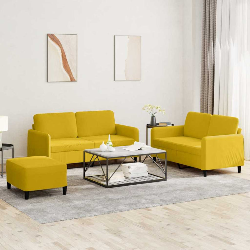 Set de canapele, 3 piese, galben, catifea